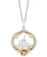 ფოტო #1 პროდუქტის Diamond Belle Castle & Rose 18" Pendant Necklace (1/6 ct. t.w.) in Sterling Silver & 14k Gold