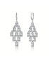 Sterling Silver White Gold Plated Clear Square Shape Chandelier Earrings