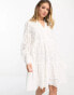 Фото #3 товара Y.A.S v neck broderie long sleeved mini dress in white