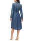 ფოტო #2 პროდუქტის Women's Belted Denim Long-Sleeve Midi Shirtdress