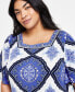 Фото #1 товара Plus Size Ann Marie Medallion Square-Neck Top, Created for Macy's