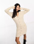 Фото #2 товара Morgan long sleeve wool mix jumper dress with button detail in beige