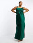 Фото #1 товара ASOS DESIGN Curve exclusive satin lace applique detail maxi dress in forest green