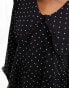 Monki long sleeve collar blouse in black and white polka dot print