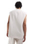 ASOS DESIGN longline waistcoat with linen in stone Серый, XL - Chest 44 - фото #2