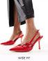 Фото #2 товара Public Desire Wide Fit smoosh front strap heeled shoes in red
