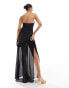 Фото #4 товара ASOS DESIGN structured bandeau maxi dress with chiffon thigh split skirt in black