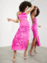 Фото #1 товара ASOS EDITION satin halter floral embroidered midi dress with cut out back in pink