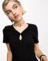 Noisy May ribbed keyhole detail top in black Черный, XS - EU 34 - фото #1