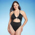 Women's Ribbed Plunge Front Cut Out One Piece Swimsuit - Shade & Shore Black 34B