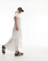 Topshop strappy broderie maxi dress with frill neck in ivory