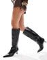 ASOS DESIGN Wide Fit Crimson pull-on kitten heeled knee boots in black