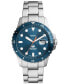 ფოტო #1 პროდუქტის Men's Blue Dive Three-Hand Date Silver-Tone Stainless Steel Watch 42mm