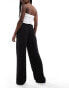 JDY high waisted wide leg trousers with frill waistband in black