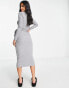 Фото #4 товара Miss Selfridge tie front rib midi dress in grey