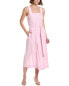 Vince Belted Square Neck Linen-Blend Midi Dress Women's Pink Xxs