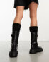 Stradivarius tall biker boot with buckle detail in black