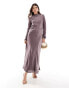 Фото #2 товара ASOS DESIGN high neck seam detail satin maxi dress in mauve