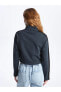 Dik Yaka Baskılı Uzun Kollu Crop Kadın Fermuarlı Sweatshirt
