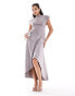 ASOS DESIGN high neck satin contrast midaxi dress in grey