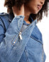 Pimkie – Biker-Jeansjacke in Blau mit Reißverschlussdetail