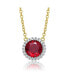 Фото #1 товара Sterling Silver Two-Tone Cubic Zirconia Round Colored Necklace with Gold Link Chain