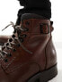 Jack & Jones leather lace up boot with buckle in brown