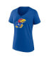 Women's Royal Kansas Jayhawks Evergreen Logo V-Neck T-shirt Синий, S - фото #3