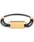 ფოტო #1 პროდუქტის Gold-Tone IP Stainless Steel Logo Tag Braided Leather Bracelet