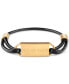 Gold-Tone IP Stainless Steel Logo Tag Braided Leather Bracelet