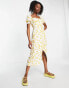 Forever New puff sleeve square neck midi dress in buttercup floral