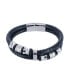 ფოტო #1 პროდუქტის Silver and Leather Double Band Secure Clasp Bracelet