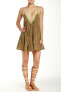 Free People Breathless Martini Green Lace Gold Minidress Size S/P 150591