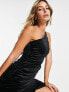 Фото #2 товара Rare London ruched one shoulder mini dress in black