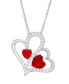 ფოტო #1 პროდუქტის Women's Fine Silver Plated Simulated Ruby Cubic Zirconia Double Heart Pendant Necklace