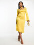 Фото #2 товара Public Desire satin midi dress with cross neck in mustard