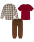 ფოტო #2 პროდუქტის Baby Boys T-shirt, Long Sleeve Plaid Shirt and Twill Joggers, 3 Piece Set