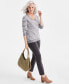 Фото #2 товара Women's Cotton Striped Cable-Knit V-Neck Sweater, Created for Macy's