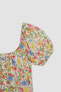Фото #8 товара U Yaka Balon Kollu Çiçekli Sürdürülebilir Mini Elbise