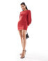 Forever New long sleeve bow back mini dress in deep red