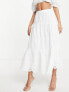 French Connection cotton tiered maxi skirt in white embroidery - WHITE