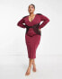 Фото #4 товара ASOS DESIGN Curve plunge neck long sleeve embellished midi dress in plum