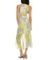 Elie Tahari Halter Patchwork Silk Midi Dress Women's Yellow 14