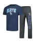 ფოტო #1 პროდუქტის Men's Charcoal, Navy Tampa Bay Rays Meter T-shirt and Pants Sleep Set