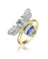 Фото #1 товара Sterling Silver 14k Yellow Gold Plated with Sapphire Cubic Zirconia Pave Wasp Ring