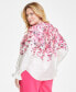 Фото #3 товара Plus Size Floral Ruffle-Neck Smocked-Cuff Blouse