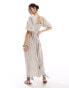 River Island puff sleeve linen dress in light stone