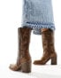 Фото #6 товара Public Desire Wide Fit Texas western mid ankle boot with snake print in vintage brown
