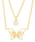 ფოტო #1 პროდუქტის Lab-grown White Sapphire Bezel & Butterfly Layered Pendant Necklace (1/3 ct. t.w.) in 14k Gold-Plated Sterling Silver