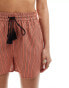 Фото #9 товара ONLY stripe linen shorts with tassel tie in rust brown